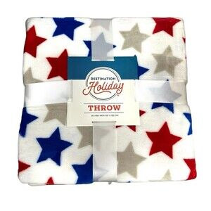 Destination Holiday Patriotic Stars Plush Throw Blanket, 50" x 60"
